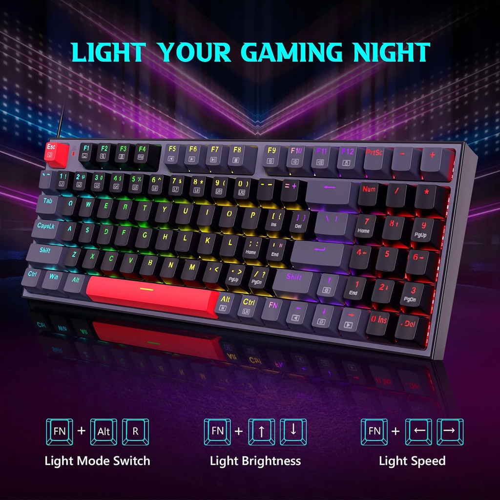 Teclado Redragon KITAVA LITE K636LGR-R 90% Rainbow Switch Red