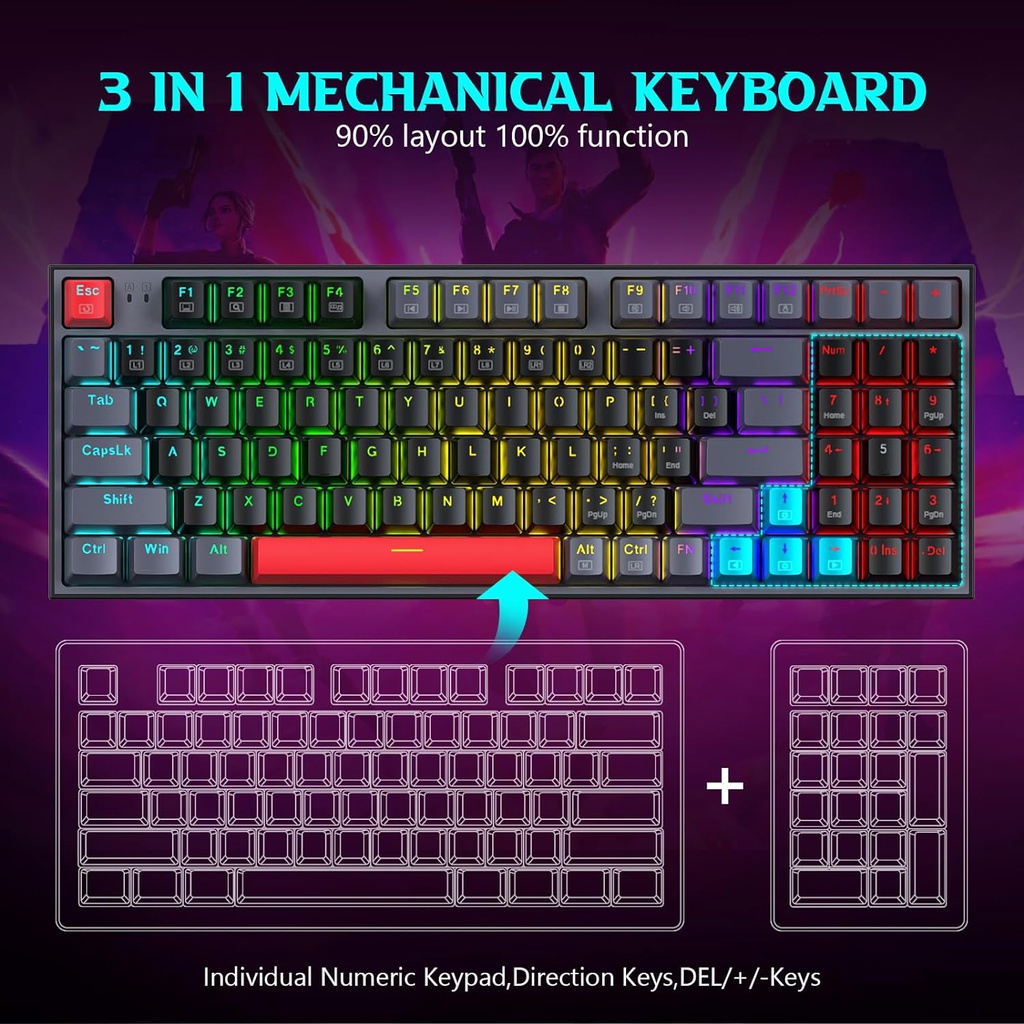 Teclado Redragon KITAVA LITE K636LGR-R 90% Rainbow Switch Red