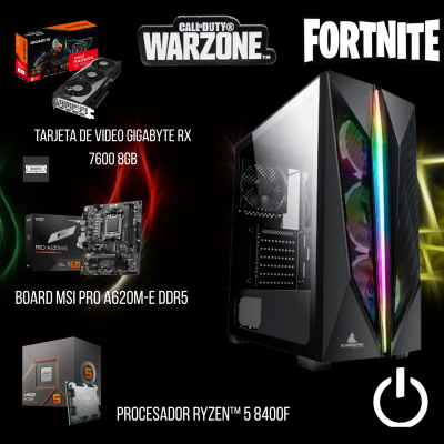 Torre Gamer AMD Ryzen™ 5 8400F, Tarjeta de Video Gigabyte RX 7600 8GB, Ram 16GB DDR5